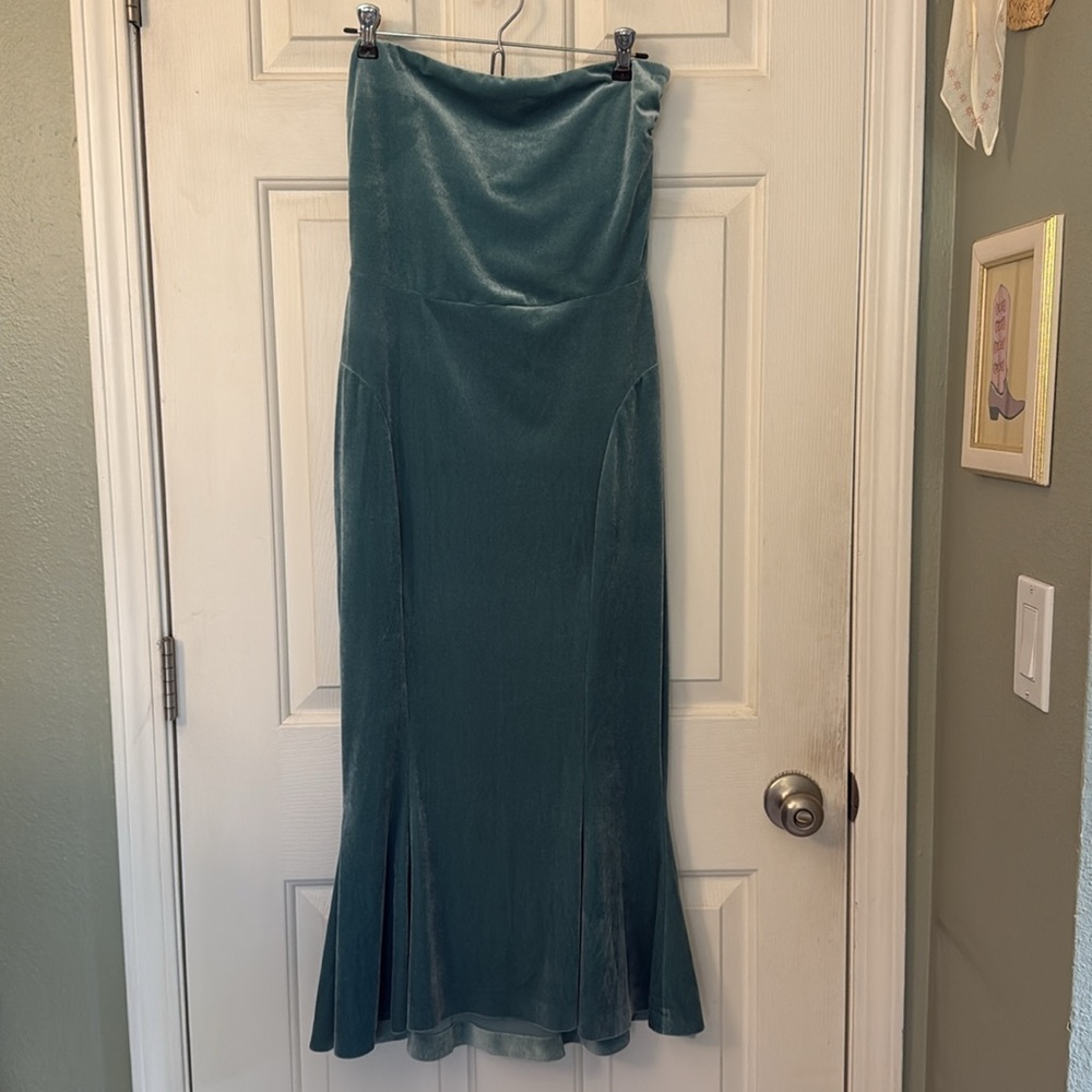 Norma Kamali Teal Midi Fishtail/Mermaid Dress